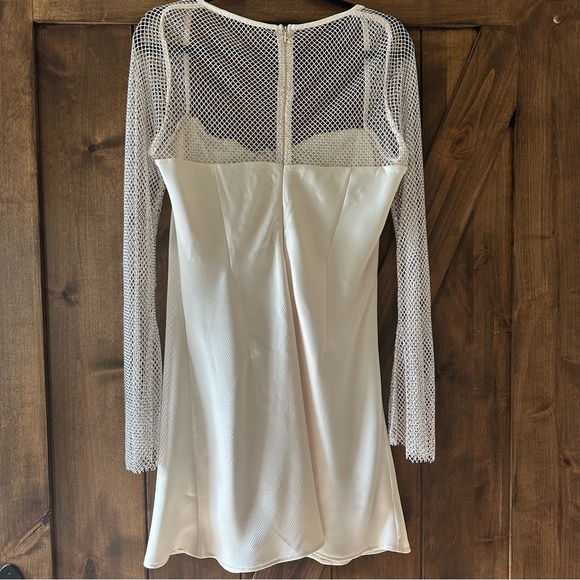 Rare London Diamante Long Sleeve Satin & Mesh Cocktail Minidress - Picture 5 of 6